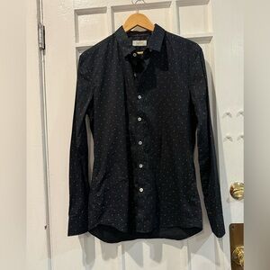 7 Diamonds Black Button Down Shirt with White Dots